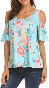 img 4 attached to Cut-Out Shoulder Floral Print Women'S Short-Sleeve Blouse By Sherosa