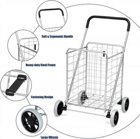 img 2 attached to Heavy Duty Folding Shopping Cart With Wheels For Groceries, Portable Collapsible Light Weight Utility Cart For Laundry - Goplus