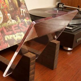 img 2 attached to Stylish Wood Vinyl Record Holder - Stores Up To 50 LPs, 7 Or 12 Inch - Clear Acrylic Ends, Portable Stand - Ideal Gift For Record Collectors - Brown