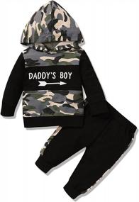 img 4 attached to 2PCS Toddler Boys Clothes Hooded Sweatshirt & Camo Pants - Classic Plaid Letter Print