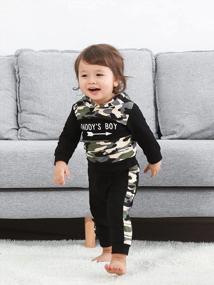 img 3 attached to 2PCS Toddler Boys Clothes Hooded Sweatshirt & Camo Pants - Classic Plaid Letter Print