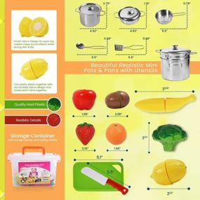 img 1 attached to FUNERICA 45-Pieces Cutting Pretend Play Food Set, Fruits, Vegetables, Stainless-Steel Pots, Pans, Utensils. Toy Kitchen Accessories Playset For Toddlers Preschoolers Kids (Includes Storage Container)