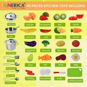 img 2 attached to FUNERICA 45-Pieces Cutting Pretend Play Food Set, Fruits, Vegetables, Stainless-Steel Pots, Pans, Utensils. Toy Kitchen Accessories Playset For Toddlers Preschoolers Kids (Includes Storage Container)