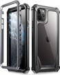 poetic guardian series iphone 11 pro max case with built-in-screen protector - shockproof and rugged with clear bumper cover in black/clear logo