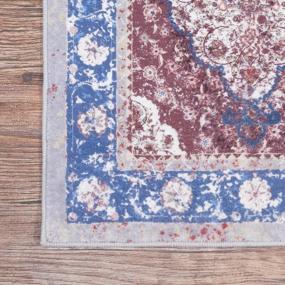 img 1 attached to SHACOS Vintage Doormat 2X3Ft Medallion Area Rug Washable Small Rug Non Slip Rugs Distressed Accent Rug Soft Microfiber Low Pile Rug For Entryway Bathroom Kitchen Indoor Door Mat (Brick Red, Blue)