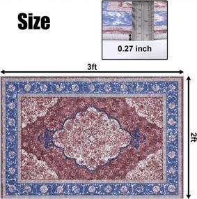img 2 attached to SHACOS Vintage Doormat 2X3Ft Medallion Area Rug Washable Small Rug Non Slip Rugs Distressed Accent Rug Soft Microfiber Low Pile Rug For Entryway Bathroom Kitchen Indoor Door Mat (Brick Red, Blue)