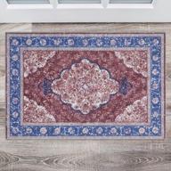 shacos vintage doormat 2x3ft medallion area rug washable small rug non slip rugs distressed accent rug soft microfiber low pile rug for entryway bathroom kitchen indoor door mat (brick red, blue) logo