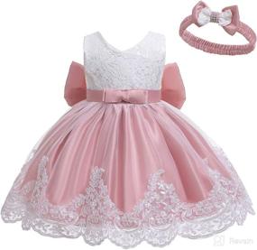 img 3 attached to 👗 LZH Baby Girls Ruffle Lace Backless Dress with Headwear - Bowknot Flower Pageant Party Wedding Attire