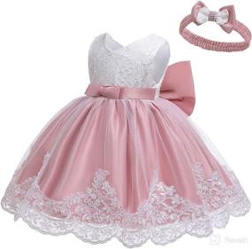 img 2 attached to 👗 LZH Baby Girls Ruffle Lace Backless Dress with Headwear - Bowknot Flower Pageant Party Wedding Attire