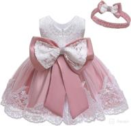 👗 lzh baby girls ruffle lace backless dress with headwear - bowknot flower pageant party wedding attire логотип