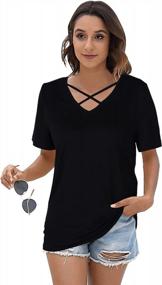 img 1 attached to Летние блузки-футболки для женщин: короткий рукав с v-образным вырезом и стильным дизайном крест-накрест