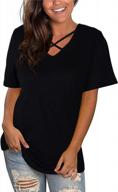 summer t-shirt blouse tops for women: short sleeve v-neck with stylish criss-cross design logo
