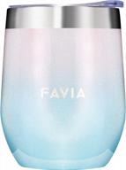 favia 12oz stainless steel vacuum insulated wine tumbler with leak-proof lid – perfect for hot or cold drinks – ideal gift for women, travel or outdoor use – dishwasher safe - cotton candy color logo