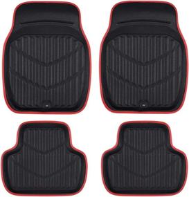 img 4 attached to CAR Pass Luxury Faux Leather Universal Fit 3D Waterproof Car Floor Mats - Premium Anti-Slip Safety for Suvs, Vans, Trucks - Pack of 4 - Durable, All-Weather Design - Easy to Clean - Black with Red Accents - Medium Size