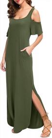 img 2 attached to Yanekop Women's Summer Casual Loose Maxi Dress: Cold Shoulder Short Sleeve Beach Dress with Pockets - Effortless Style and Functionality!