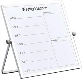 img 3 attached to MAKELLO Double-Sided Portable Whiteboard Calendar With Stand - Compact 10X10 Inch Weekly Planner For Home, Office, And School Use