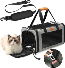 img 4 attached to 🐱 Portable Cat Travel Carrier Bag with Machine Washable Liner - Soft Pet Carrier for Small to Medium Cats and Puppies up to 15 Ib - Airline Approved