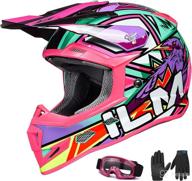 ilm kids dirt bike helmets atv motocross motorcycle off-road dirtbike full face dot four wheeler helmet combo gloves goggles for boys girls model h613 (pink logo