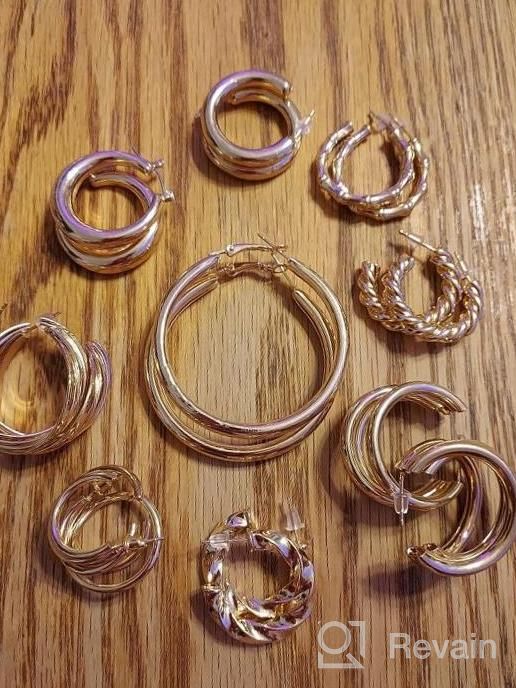 img 1 attached to Get Holiday-Ready With 12 Pairs Of Chunky 14K Gold Plated Hoop Earrings - Hypoallergenic And Lightweight Set For Women'S Gifts review by Tanya Ward