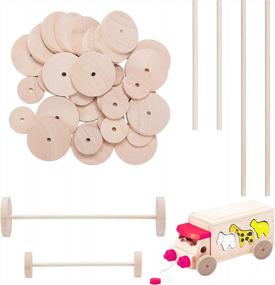 img 4 attached to Get Creative With OLYCRAFT'S 108Pc Unfinished Wood Wheels And Sticks For DIY Crafts And Painting