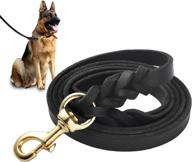 🐾 wopoky genuine leather dog leash - premium heavy duty training leashes for large and medium breed dogs - 4ft / 5ft / 5.6ft long - black/brown логотип