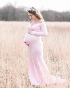 img 2 attached to Elegant Fitted Maternity Gown With Cross V Neck, Ruched Details, And Long Sleeves - Perfect For Pregnancy Photography Sessions