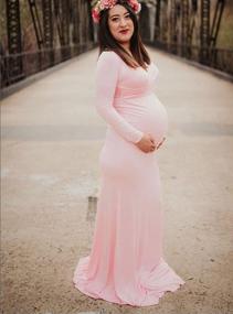 img 1 attached to Elegant Fitted Maternity Gown With Cross V Neck, Ruched Details, And Long Sleeves - Perfect For Pregnancy Photography Sessions