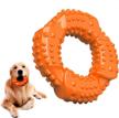 long-lasting natural rubber dog toy for aggressive chewers - feeko's toughest chew toy for small, medium, and large breeds - perfect for training, teething, and dental care in fun orange color logo