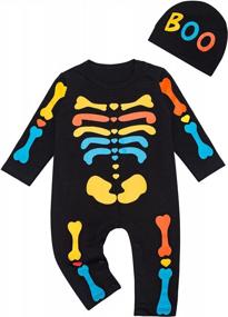 img 4 attached to Скелет Милейшее дополнение! Костюм на Хэллоуин для новорожденных мальчиков с комбинезоном с черепом и шляпой