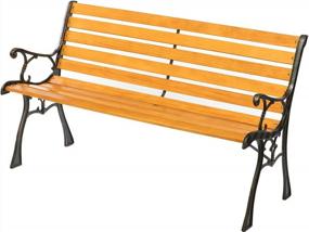 img 4 attached to Наружная деревянная садовая скамейка для патио со стальными подлокотниками и ножками, черная