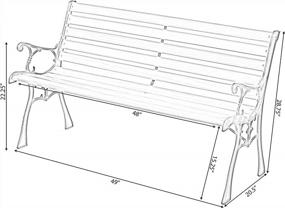 img 2 attached to Наружная деревянная садовая скамейка для патио со стальными подлокотниками и ножками, черная