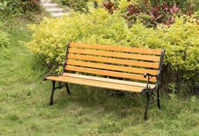 img 3 attached to Наружная деревянная садовая скамейка для патио со стальными подлокотниками и ножками, черная
