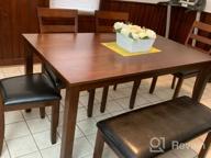 картинка 1 прикреплена к отзыву Деревянный обеденный стол в стиле середины века с 4 мягкими стульями и скамьей, античный желтый + серый, 60 дюймов для столовой и кухни от Merax от Rachel Brown