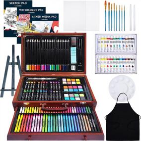 img 4 attached to Deluxe Wooden Art Set With 184 Pcs - Desk Easel, Sketch Pad, Watercolor Pad And Mix Media Pad In Wooden Box For Teens & Adult Drawing & Painting Kit