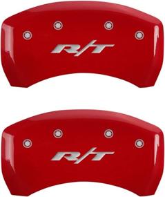 img 1 attached to 🔴 MGP Caliper Covers 12001SRT1RD: Stylish Red Powder Coat Finish Front and Rear Caliper Cover Set of 4 with Engraved RT1-Truck Silver Characters