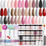 saviland dip powder nail kit, 20 colors dip nails powder starter kit glitter gold red black white clear dipping powder with dip base and top gel activator brush saver for french manicure nail art логотип