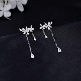 img 2 attached to 925 Sterling Silver CZ Flower Wrap Earrings Dangle Chain Women Bridal Wedding Engagement Drop