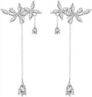 925 sterling silver cz flower wrap earrings dangle chain women bridal wedding engagement drop logo