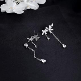 img 1 attached to 925 Sterling Silver CZ Flower Wrap Earrings Dangle Chain Women Bridal Wedding Engagement Drop