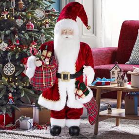 img 3 attached to 24-Inch Christmas Santa Claus Figurine Decoration With Sock And Gifts Bag For Indoor Holiday Decor, Perfect For Christmas, Birthdays, And New Year Gifts, By "Kranich