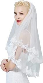 img 4 attached to Stunning 2-Tier Bridal Veil With Elegant Eyelash Lace Trim & Comb By BEAUTELICATE