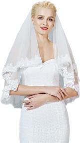 img 3 attached to Stunning 2-Tier Bridal Veil With Elegant Eyelash Lace Trim & Comb By BEAUTELICATE
