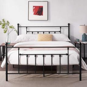 img 2 attached to VECELO Victoria Vintage Style Black Queen Size Metal Bed Frame With Platform, Headboard, Footboard, And Under-Bed Storage – No Box Spring Needed