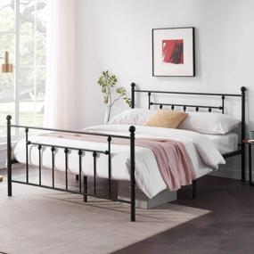 img 1 attached to VECELO Victoria Vintage Style Black Queen Size Metal Bed Frame With Platform, Headboard, Footboard, And Under-Bed Storage – No Box Spring Needed