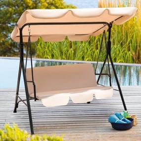 img 3 attached to Flamaker Patio Swing Chair, Outdoor Canopy Swing, Backyard Swing With Adjustable Canopy And Removable Cushion, Hanging Swing Glider For Patio, Garden, Poolside, Balcony, Backyard (Beige)