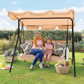 img 4 attached to Flamaker Patio Swing Chair, Outdoor Canopy Swing, Backyard Swing With Adjustable Canopy And Removable Cushion, Hanging Swing Glider For Patio, Garden, Poolside, Balcony, Backyard (Beige)