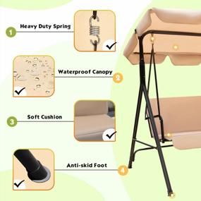 img 1 attached to Flamaker Patio Swing Chair, Outdoor Canopy Swing, Backyard Swing With Adjustable Canopy And Removable Cushion, Hanging Swing Glider For Patio, Garden, Poolside, Balcony, Backyard (Beige)