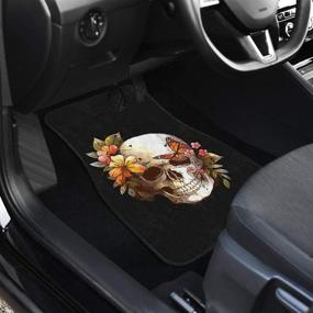 img 2 attached to CHICKYSHIRT Customized Roses Skull Butterflies Flora Car Liner - Set of 4 Universal Fit Auto Floor Mats for Most Vehicles