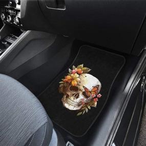 img 1 attached to CHICKYSHIRT Customized Roses Skull Butterflies Flora Car Liner - Set of 4 Universal Fit Auto Floor Mats for Most Vehicles