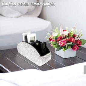 img 2 attached to Luxury White Leather Remote Control Holder Organizer With 5 Compartments & Bling Crystal Diamonds
